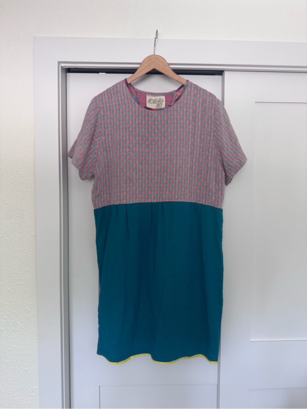 Ace & Jig Teal and Pink Colorblock Short Sleeve Dress